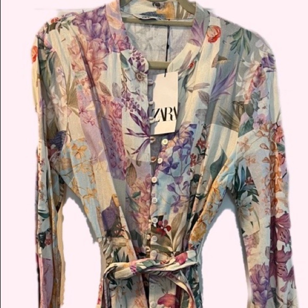 ZARA Floral Patchwork Button Wrap Dress